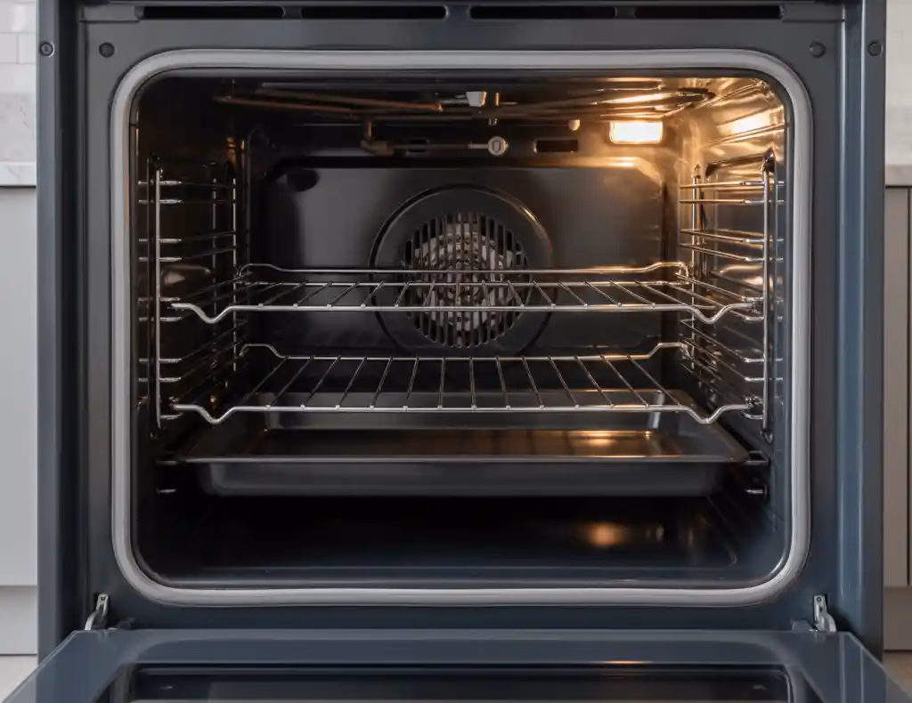 Professional oven cleaning showing gleaming clean oven interior
